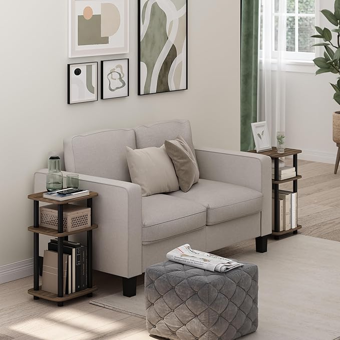 Furinno Just 3-Tier Turn-N-Tube Curve End Table, Side Table, 2-Pack, Columbia Walnut/Black