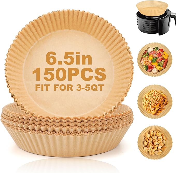 Air Fryer Liners Disposable - 150Pcs 6.5In Round Parchment Paper for Air Fryer Non-Stick Airfryer Basket Liners for Steamer Microwave Oven