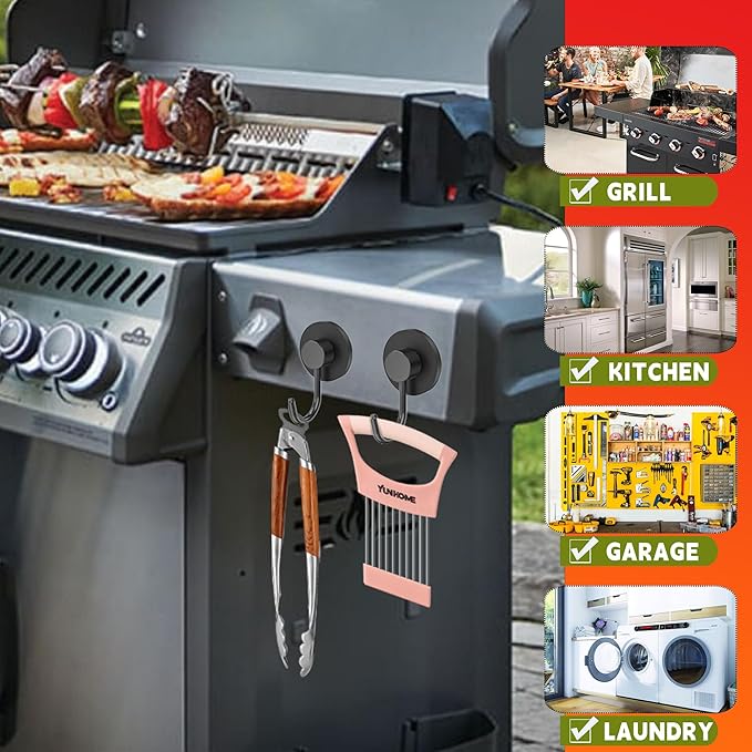 4 Pack Magnetic Grill Hooks, Magnet Hooks for Grills for Utensils, Strong Magnetic Hook for Barbecue Tool, Outdoor Hanging, Refrigerator, Grill, Kitchen