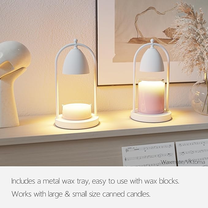 Candle Warmer Lamp with Timer, Electric Candle Warmer Lamp for Jar Candles, Candle Lamp Warmer with 2 Halogen Bulbs (White)