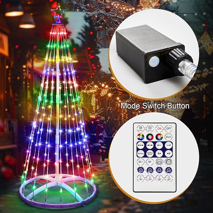 2 Pack 6ft Outdoor Christmas LED Cone Tree Lights Decorations 24 Modes Color Changing with Timer Foldable Lighted Yard Trees Waterproof String Lights Holiday Decor for Christmas New Year Xmas