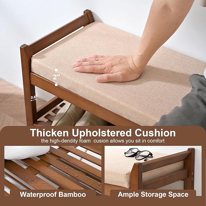 Shoe Rack Bench with Storage 27.6 in, Entryway Bench Shoe Storage with Cushion for Hallway, Bedroom, Living Room