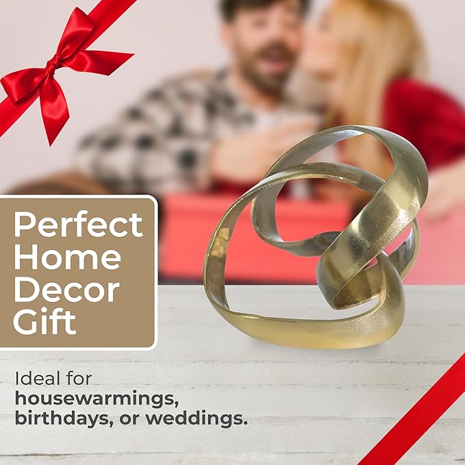 Metal Decorative Object – Minimalist Shelves & Coffee Table Decor – Aluminum Knot Sculpture Modern Home Decor for Office, Bedroom & Living Room – 8" x 7", Gold