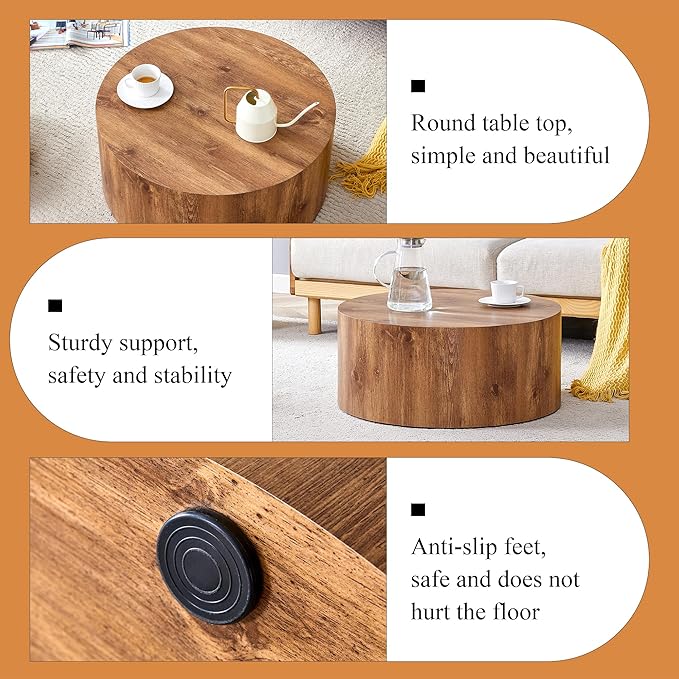 Modern Coffee Table,27.5Inch Round Top Tea Table,Living Room Center Table with Texture for Living Room,Office,Apartment
