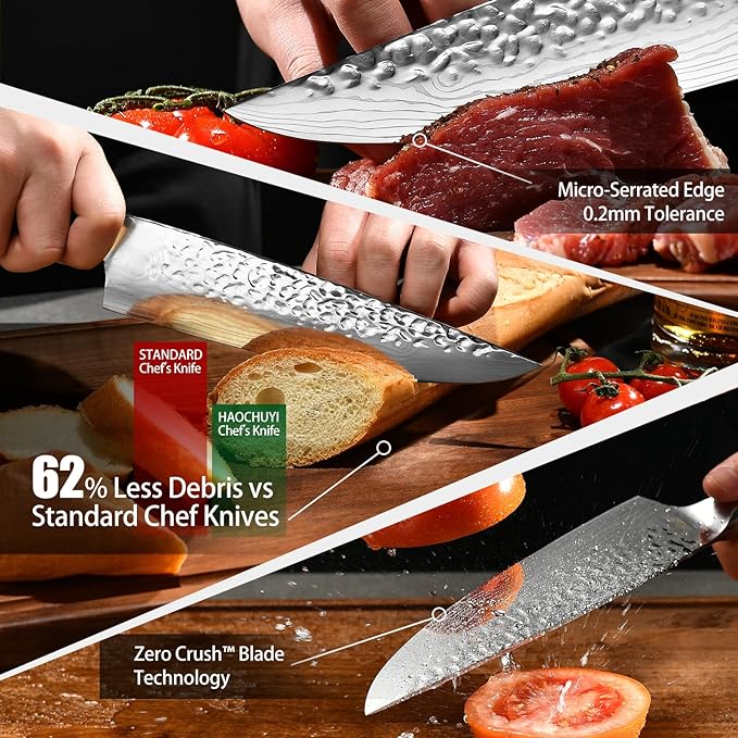 8" German Forged Chef Knife 7CR13 Steel - Triple-Rivet Black Pakkawood Handle with Extra Forging Process, Gifts for Women/Men, Birthday and Mom/Dad, Kitchen Gadgets with Premium Gift Box