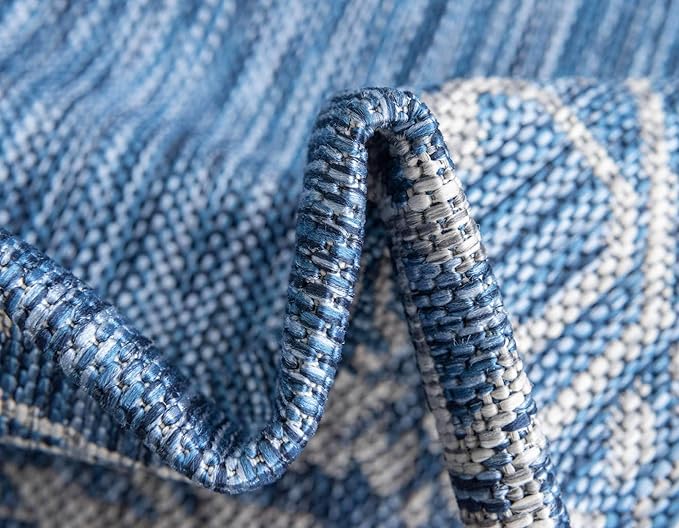 Unique Loom Outdoor Traditional Collection Area Rug - Antique (4' 1" Round, Blue/ Gray)