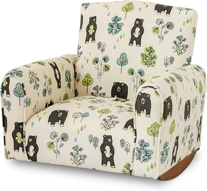 Kid Rocking Chair for Toddlers, Child Chair for Little Kids, Upholstered Toddler Armchair for Children, Comfy and Cute Little Kid Chairs (Rockers, Bears & Trees Print)