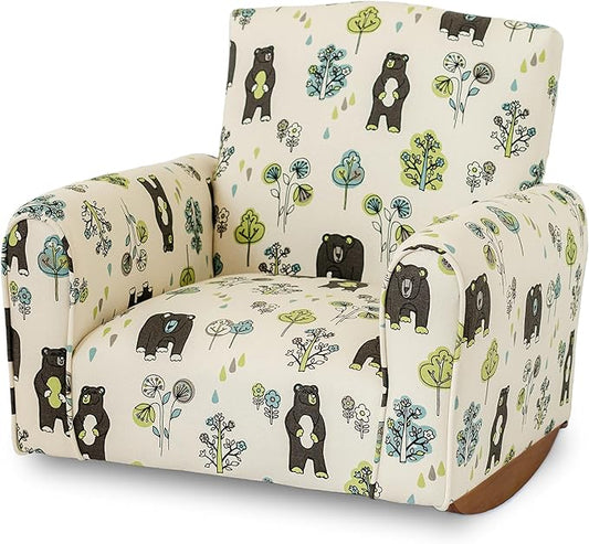 Kid Rocking Chair for Toddlers, Child Chair for Little Kids, Upholstered Toddler Armchair for Children, Comfy and Cute Little Kid Chairs (Rockers, Bears & Trees Print)