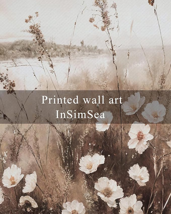 InSimSea Framed Wall Art for Living Room Landscape Canvas Wall Decor Meadow with Flowers Vintage Paintings Classical Wildflower Field Scene Boho Floral Pictures Decor for Bathroom Bedroom 16x24in