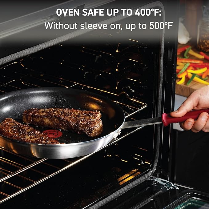 T-Fal Professional VX3 Brushed Nonstick with Stainless Steel Handle Cookware Set 8 Piece, Oven Broiler Safe 400F, Cookware, Pots and Pans, Restaurant & Business Grade, Certified NSF and CBA, Black