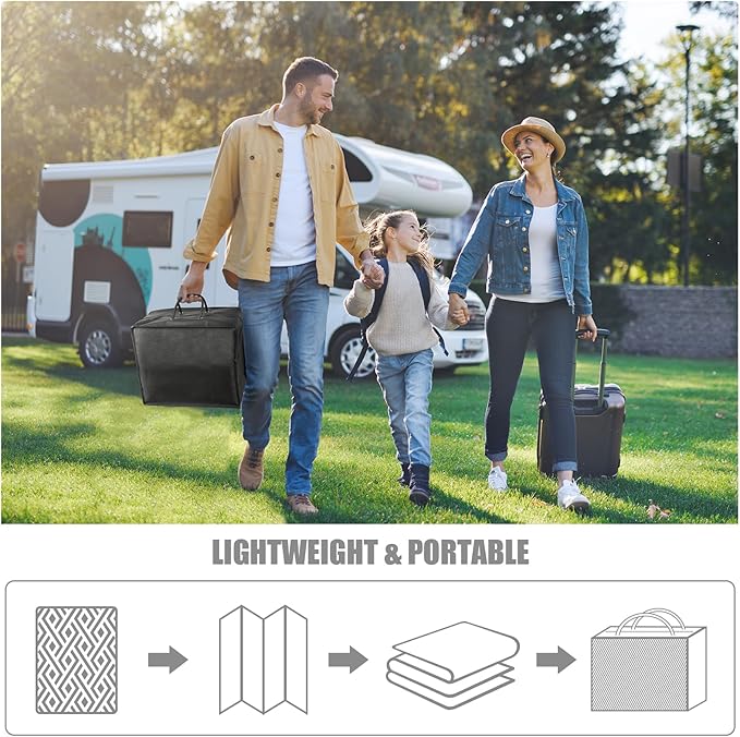 Terrug Outdoor Rug Waterproof 9x12 Ft, Foldable Outdoor Plastic Straw Rug, UV Reversible Patio Rug Decor, Outdoor Area Rug for Camping, RV, Porch, Deck, Backyard, Balcony, Picnic, Black & Light Grey