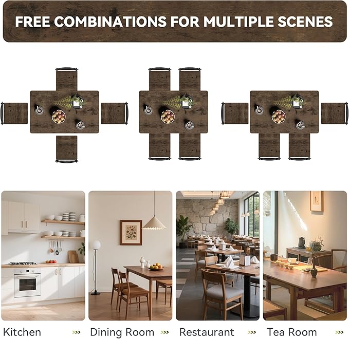 5 Piece Dining Table Set, Wood Kitchen Table and Chairs for Small Space,Breakfast Nook,Easy Assembly,Brown