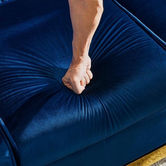 KEIKI 81" Luxury Oversized Velvet Chesterfield Sofa with Gold Stainless Decoration, Mid-Century Style 3-Seater Couch with Tufted Back and Rolled Arms, Easy Assembly, for Apartment, Living Room, Blue