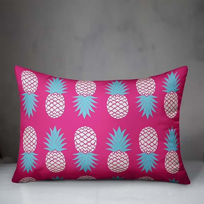 Pink and Blue Pineapples Indoor/Outdoor Pillow | Decorative Pillows for Living Room Couch Bed Sofa Patio, Fluffy Soft Cushion | Water Resistant Pink, 14x20