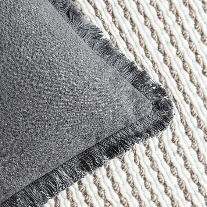 Foindtower Set of 2 Decorative Linen Fringe Throw Pillow Covers Boho Farmhouse Cushion Cover with Tassels Lumbar Accent Pillowcase for Couch Bed Sofa Living Room Home Bedroom Decor,12×24 Inch,Gray