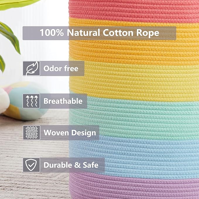 Rainbow Baby Girls Kids Hamper Laundry Basket for Nursery Toddler Clothes Blanket Basket for Toy Woven Rope Unicorn Hamper in Playroom Bedroom