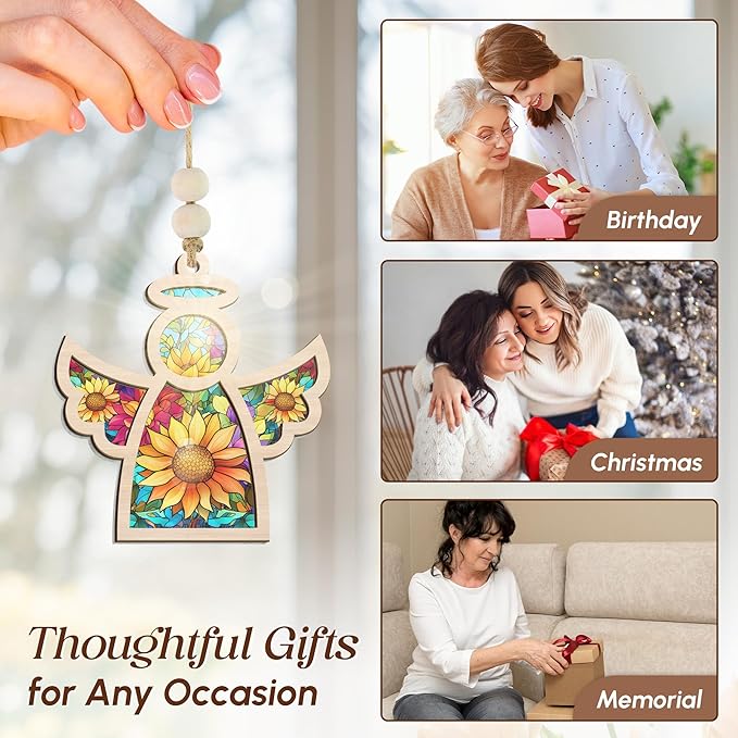 Angel Ornaments for Christmas Tree - Guardian Angel Suncatcher with Card for Tree Decorations - Sympathy Gifts for Loss of Loved One, Christmas Ornaments 2025, Sun Catchers for Home Decor