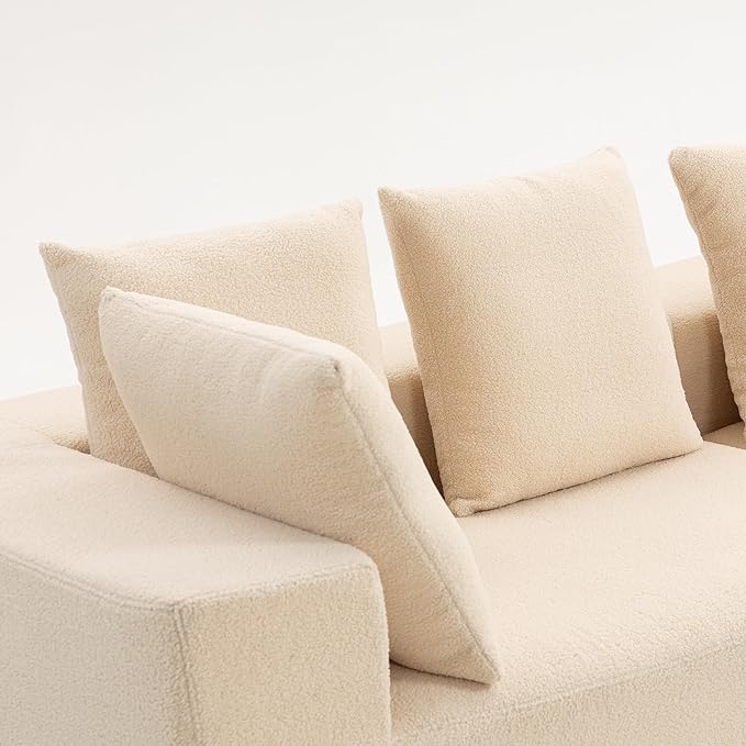 KEIKI L-Shape Cloud Sectional Sofa, 96” Modern Modular Boneless Couch with Left Chaise Lounge, Upholstered Couches for Living Room Bedroom, Beige