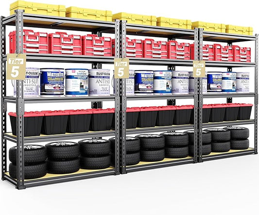 TigerParty 2050LBS Heavy Duty Garage Shelving, 5-Tier Adjustable Storage Shelves, Metal Shelving Unit and Storage Rack for Pantry, Basement, Warehouse, 72" H x 36" W x 16" D, MDF Borad