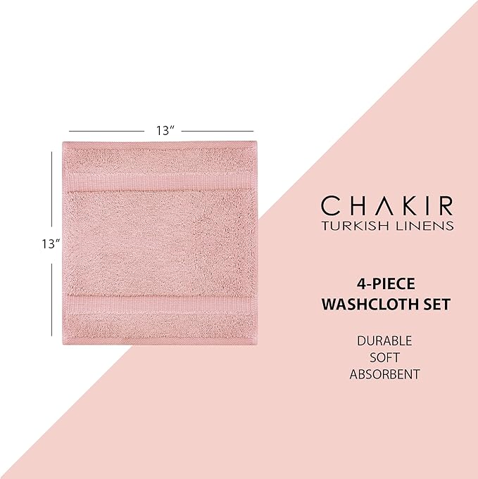 Chakir Turkish Linens | Hotel & Spa Quality 100% Cotton Premium Turkish Towels | Soft & Absorbent (4-Piece Washcloths, Pink)