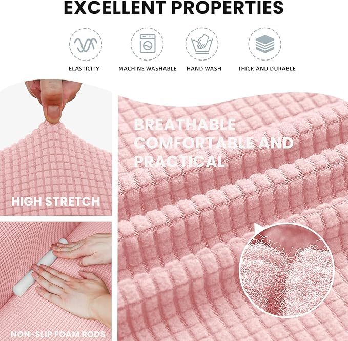 LURKA Stretch Chair Sofa Slipcovers 1 Piece Couch Covers for Sofa Furniture Protector Full Sofa Covers with Elastic Bottom for Kids and Dog (Small, Pink)