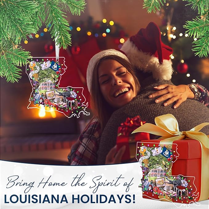 FLAGWIX Christmas Louisiana Gifts for Women Men - Acrylic Ornaments 2025 for Tree Decorations - Louisiana Christmas Ornaments with New Orleans and Mardi Gras Decorations, Gifts for Mom Dad Friends