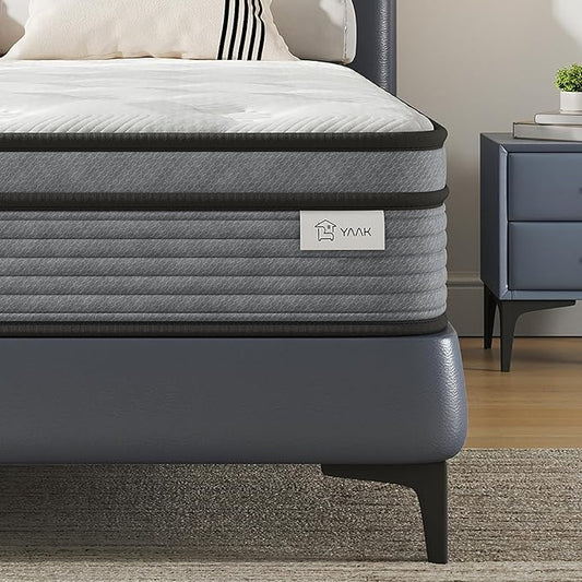 Yaak Full Size Mattress 12 Inch, Hybrid Full Mattress in a Box, Individual Pocket Spring Double Bed Mattress with Breathable Memory Foam, Pressure Relief, Medium Firm Mattress Full Size 75"x54"x12"