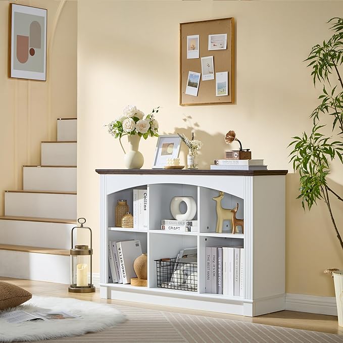 White Bookshelf, 6-Cube Bookcase and Kids Bookshelf, Wooden Storage Cabinet with Cube Organizer, Modern Book Shelf for Bedroom Furniture, Living Room, Office Storage, Toy Organizer, Display Cabinet