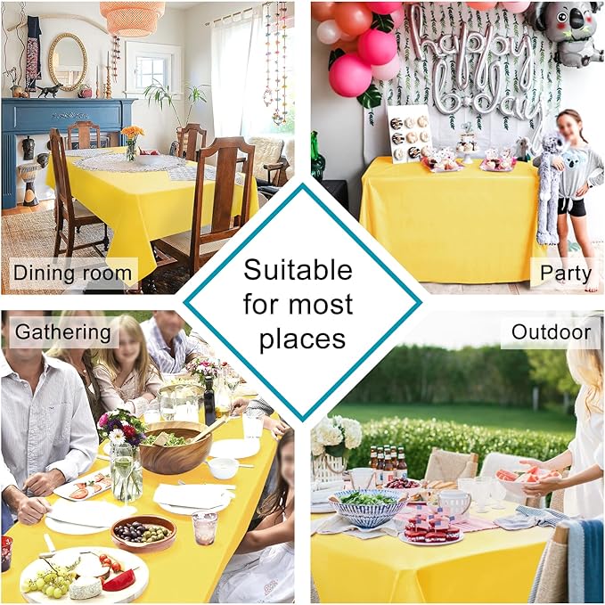 Hiasan Waterproof Tablecloth Rectangle - Washable Fabric Table Cloth for Dining Room Kitchen Birthday Party and Outdoor Use, Yellow, 54 x 108 Inch