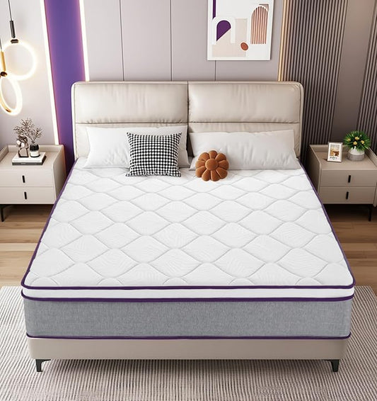 10 Inch Queen Size Mattress,Hybrid Mattress with Pocket Spring,Gel Memory Foam Mattresses in a Box,Medium Firm Queen Mattress for Pressure Relief,Fiberglass Free,CertiPUR-US Certified