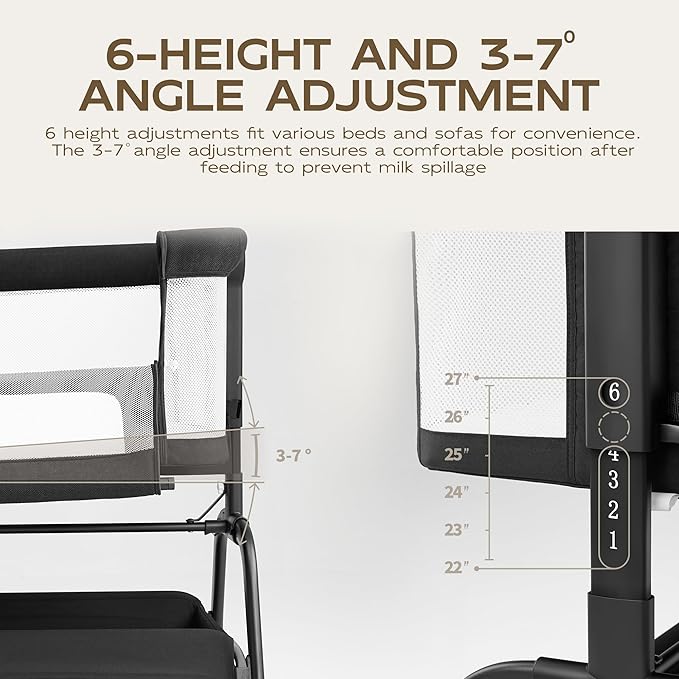 BabyBond Baby Bassinet, 3 in 1 Bassinet Bedside Sleeper with Washable Soft Mattress and Sheet, 6 Height Adjustable Bedside Crib, 4-Sided Mesh Bedside Bassinet for Baby