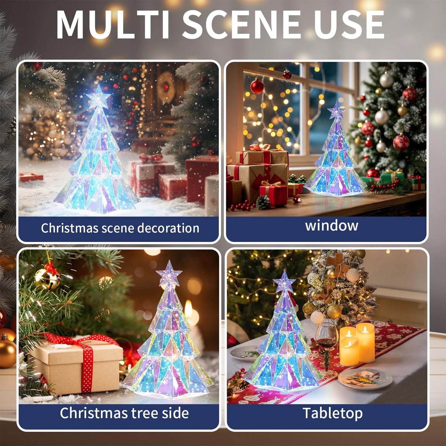 Prismatic Rainbow Iridescent LED Desktop Christmas Tree – 100-LED Prismatic Glow Tabletop Holiday Décor with USB Power for Home, Office & Party