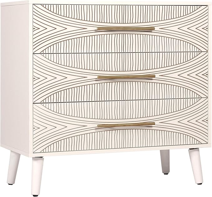 3 Drawer Dresser, White Wooden Dresser with Metal Handles, Bedroom Storage Organizer, Living Room TV Stand, Entryway Furniture, Texture White