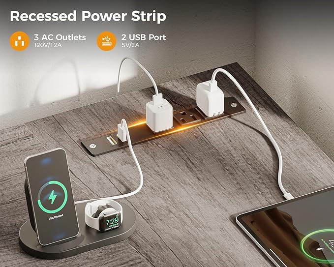 AODK L Shaped Desk with 4 Tier Drawers, 61" Reversible Gaming Desk with Power Outlets, L Shaped Computer Desk with USB Charging Port and Host Stand, Home Office Corner Desk, Easy to Assemble, Grey Oak