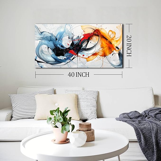 Modern Prints Wall Art for Office - Abstract Art Wall Decor for Living Room - Blue Canvas Wall Art Ready to Hang Size 20" x 40"