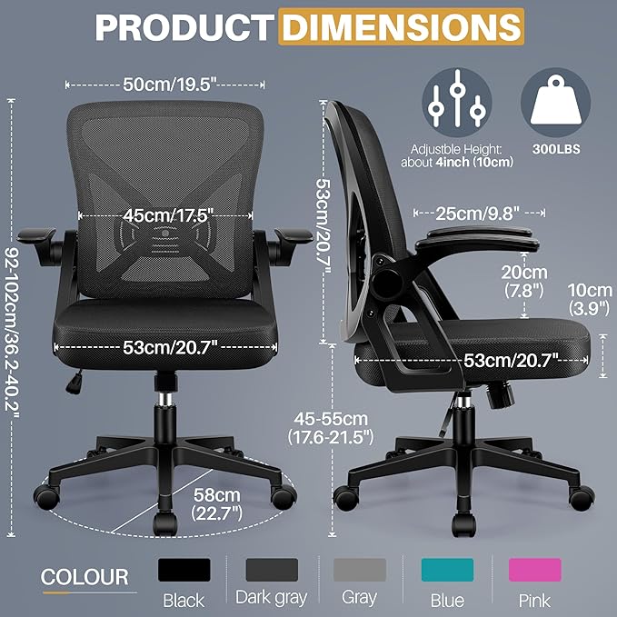 FelixKing Office Chair - Ergonomic Desk Chair Breathable Mesh Task with Wheels and Lumbar Support Home Desk Office Chairs with Flip up Armrest Rolling Swivel for Home Computer Black