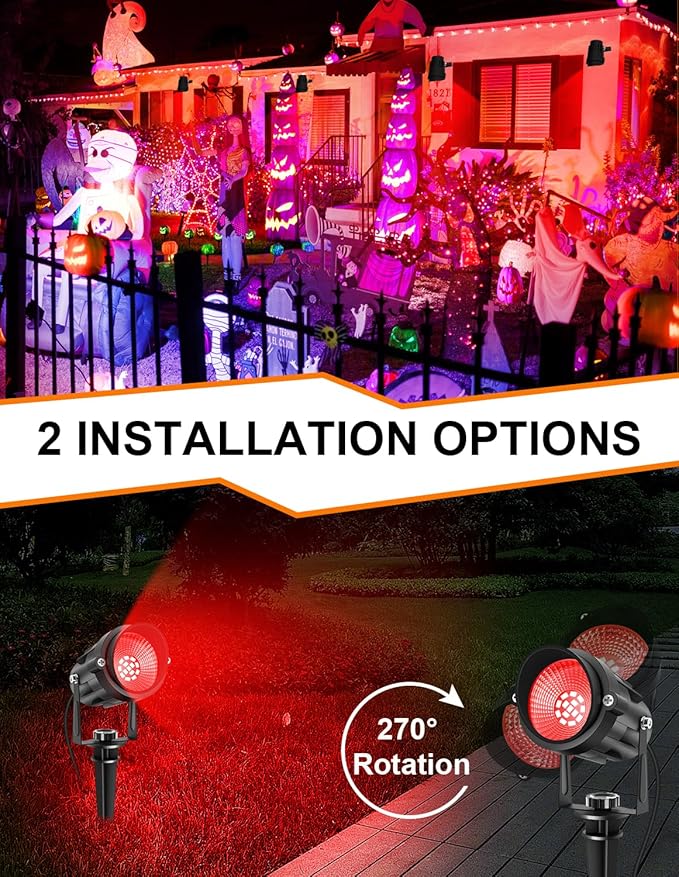 Halloween Red Landscape Lights Outdoor, 14 LED Landscape Lighting with US Plug, IP65 Waterproof Spotlights for Tree Yard Garden Pathway Christmas Decor 4 Pack