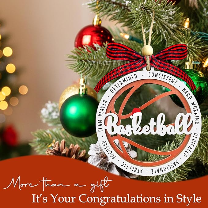 Basketball Ornaments for Christmas Tree 2025 - Basketball Ornament for Men, Woman, Coaches, Sports Fan - 2 Layer Wooden Sports Ornaments - Christmas Hanging Decor Gift for Sport Lovers, Sport Players