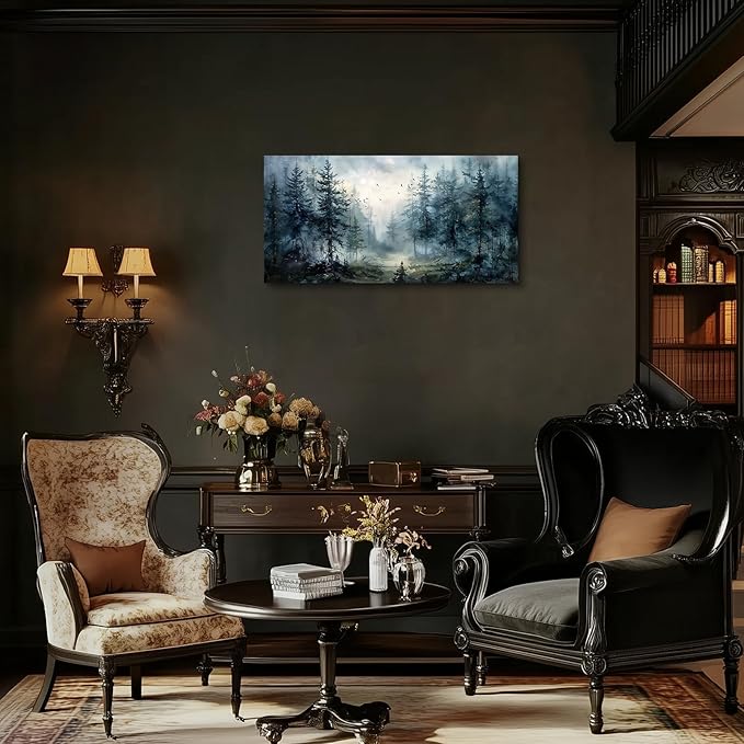 SERIMINO Large Canvas Wall Art, Forest Landscape Canvas Prints Paintings, Pine Trees Room Decorations, Foggy Forest Pictures Wall Decor Living Room, Bedroom Bathroom Aesthetic Large Artwork 20"X40"