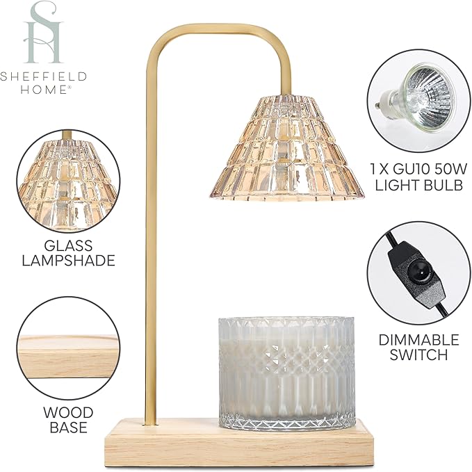 Sheffield Home Glass Candle Warmer Lamp – Elegant Candle Warmer for Long-Lasting Fragrance, Sleek Design, 12x8, Natural Cone Shaped