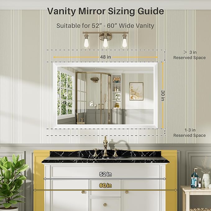 48x30 Inch White Bathroom Mirror for Wall, Thick Metal Framed Rectangle Mirrors for Over Sink, Bedroom, Living Room, Entryway, Anti-Rust, HD Tempered Glass