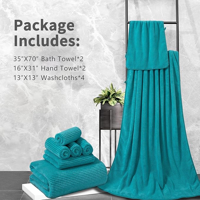 8-Piece Premium Towel Set for Bathroom|2 Oversized Large Bath Sheet,2 Hand Towels,4 Washcloths|Soft Cozy Highly Absorbent Fast Dry Microfiber Shower Towel Set for Hotel Bathroom Essentials,Turquoise