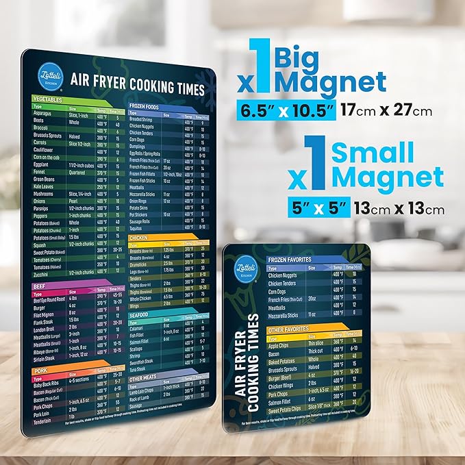 Air Fryer Magnetic Cheat Sheet Set - Air Fryer Accessories Cookbook - As Seen on the Today Show an Easy to Use AirFryer Time Chart Set - Strong Magnet Quick Reference Cooking Guide for Frying (Black)