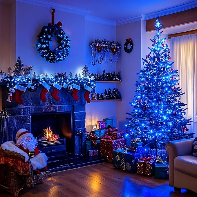 JMEXSUSS Blue 400 LED Christmas Lights Outdoor, 132ft Christmas Tree Lights with Remote, Indoor Blue String Lights Plug in for House Christmas Bush Decorations