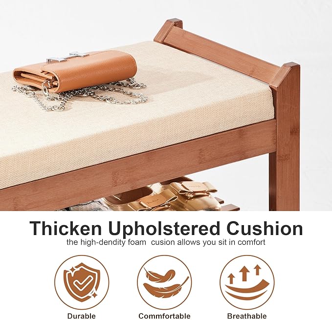 Hall Tree with Bench and Shoe Storage, Coat Rack Shoe Bench Set with Seat Cushion and 6 Hooks for Entryway, Hallway, Living Room and Bedroom