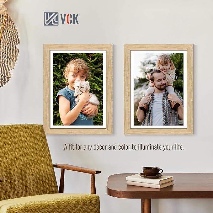 VCK 11x14 Picture Frame Set of 4 - Oak, Gallery-Quality Wood Poster Frames, 1.1-Inch Wide Border, Polished Plexiglass, Vertical or Horizontal Wall Display for Photo/Art/Prints, Natural Oak