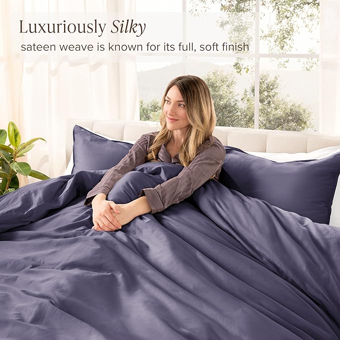 Bare Home 100% Organic Cotton Sateen Duvet Cover Set - Full/Queen Size - 400 Thread Count - Smooth Sateen Weave - Warm & Luxurious - Duvet Cover (Full/Queen, Dusty Purple)
