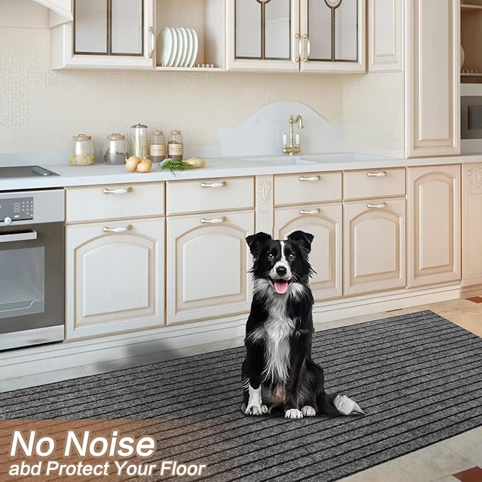 2' x 24' Runner Rugs with Rubber Backing, Indoor Outdoor Utility Carpet Runner Rugs, Stripe Gray, Can Be Used as Aisle for The RV and Boat, Laundry Room and Balcony