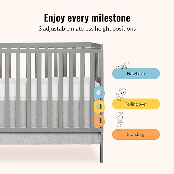 Dream On Me Synergy 5-in-1 Convertible Crib in Steel Grey, Greenguard Gold Certified