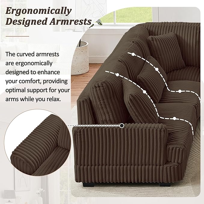 129" Sectional Sofa U Shaped Sofa Modern Couch Upholstered Couches with Chaise Lounge for Living Room, Brown